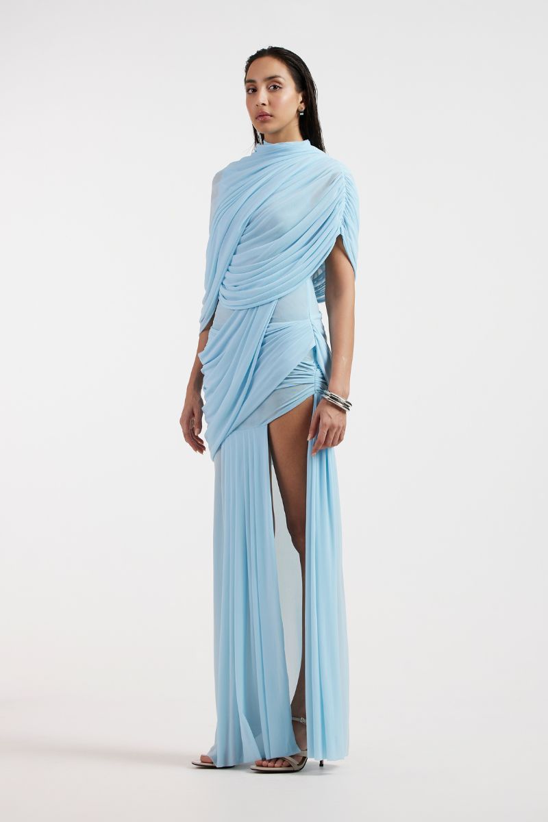 JOVANA DRAPED BLUE MAXI DRESS - CULT MIA