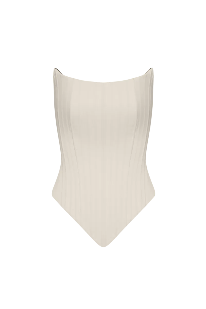 Angled two-sided corset top by BALYKINA featuring a stylish, structured design with angled panels and a fitted silhouette.