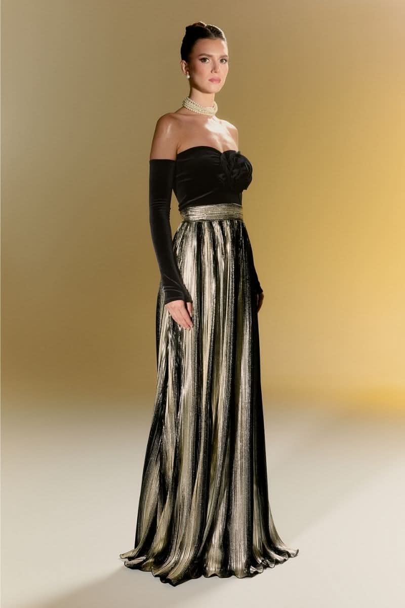 Nur Karaata CULT MIA X NUR KARAATA Addington gown featuring elegant fabric and detailed design, shown on a hanger.