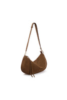 Brown suede Denise shoulder bag by Vikele Studio, featuring a stylish design with a comfortable strap and sleek finish.