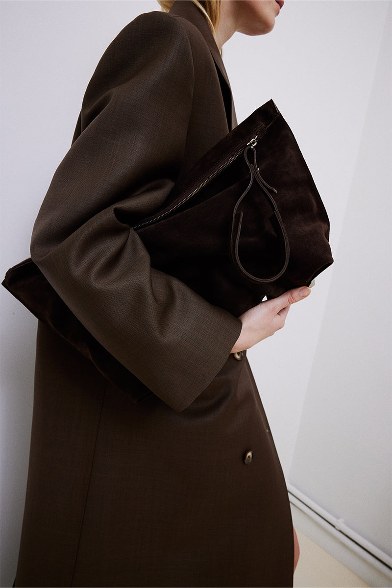 BROWN OVERSIZED DOUBLE BREASTED WOOL COAT - CULT MIA