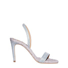 A pair of VIVIEN silver Lurex slingback sandals by AERA with open toes and a sleek, shiny metallic finish.