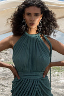 Kasia Kulenty Vera emerald maxi gown with flowing fabric and elegant design, perfect for formal occasions.