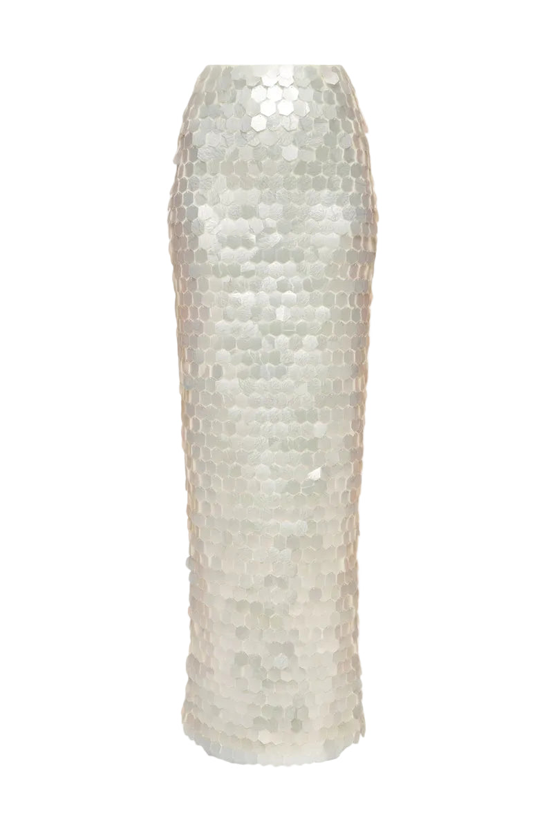 SEQUINED MAXI SKIRT WHITE