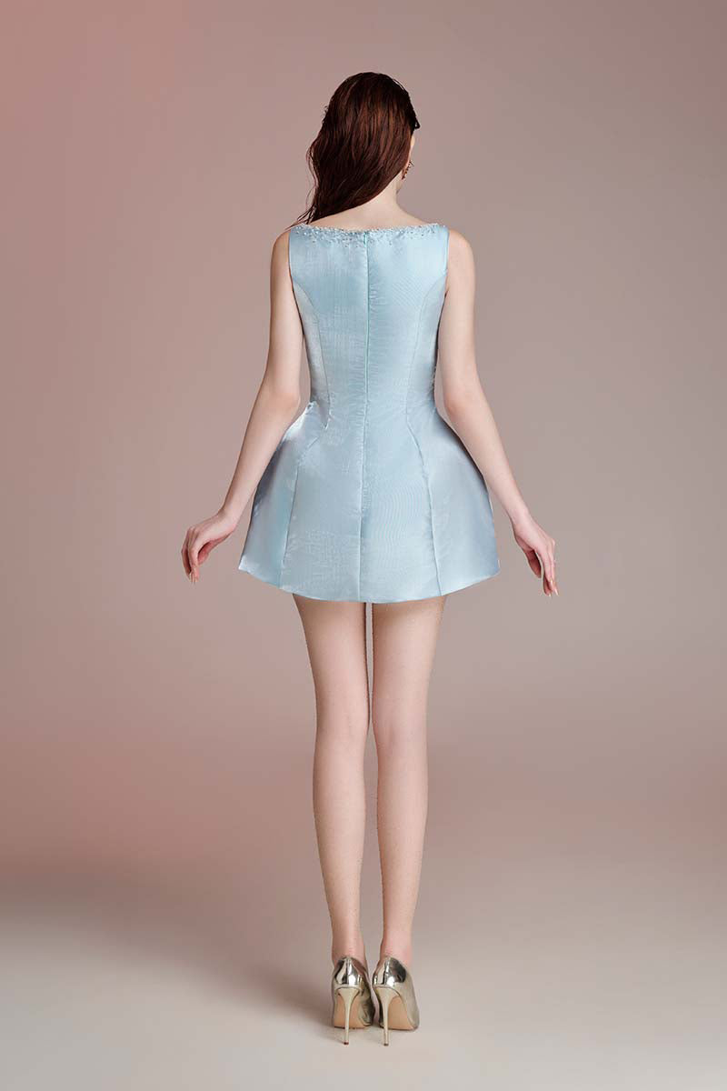 Blue Aurora mini dress by Do Long featuring a fitted silhouette and stylish design, perfect for casual or semi-formal occasions.