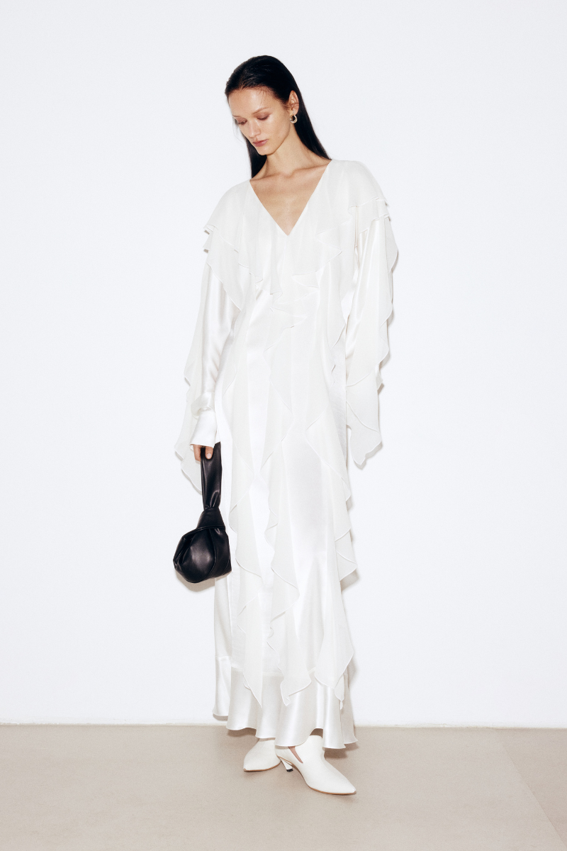 IVORY SILK AND CHIFFON MAXI DRESS - CULT MIA