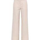 Beige SÉLONE Oris wide-leg trousers laid flat, showing high waist and relaxed fit, made from lightweight fabric.