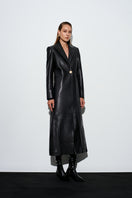 Black Venus Maxi Blazer by Acaria Studio, stylish long coat with tailored fit and classic lapel design, perfect for formal wear.