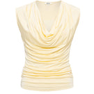 Yellow YLUNE LIQUID DRAPE top by SÉLONE, featuring a flowing fabric design in butter yellow, displayed on a model.
