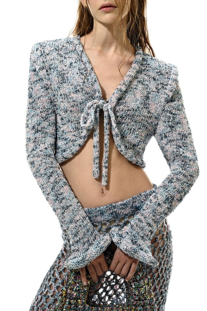 Lalo Sirena cardigan in blue, lightweight knit with long sleeves and open front, stylish and cozy for casual wear.