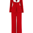 Do Long crimson power suit co-ord set featuring a tailored blazer and matching pants, stylish and modern for professional or casual wear.