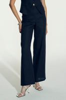 Nazlı Ceren Millie linen trousers in dark navy, stylish pants with a relaxed fit and tailored design.