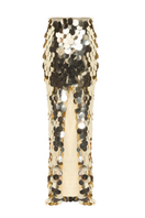 Gold sequined maxi skirt by Balykina, flowing design with shimmering sequins, stylish and elegant for special occasions.