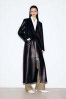 Black faux leather coat by Elenareva, stylish and sleek, featuring a classic design with a smooth finish and tailored fit.