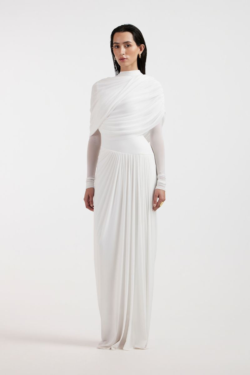 VALERIA WHITE DRAPED GOWN - CULT MIA