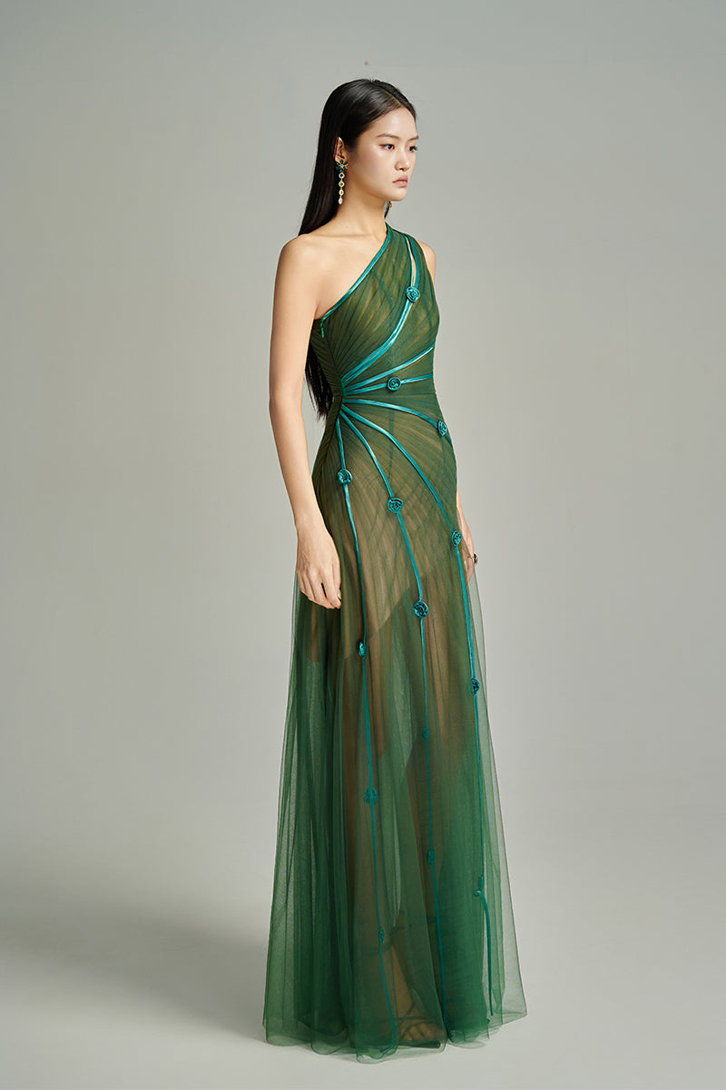 CULT MIA X HAPPY CLOTHING MAKENNA A-LINE ORGANZA MAXI DRESS IN GREEN CULT MIA X HAPPY CLOTHING MAKENNA A-LINE ORGANZA MAXI DRESS IN GREEN