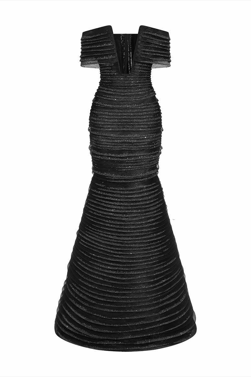 LONG BLACK CUT-OUT GOWN - CULT MIA