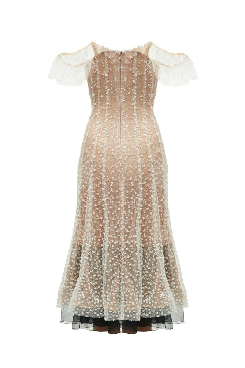 BEADED CORSET DRESS IN MILK - CULT MIA