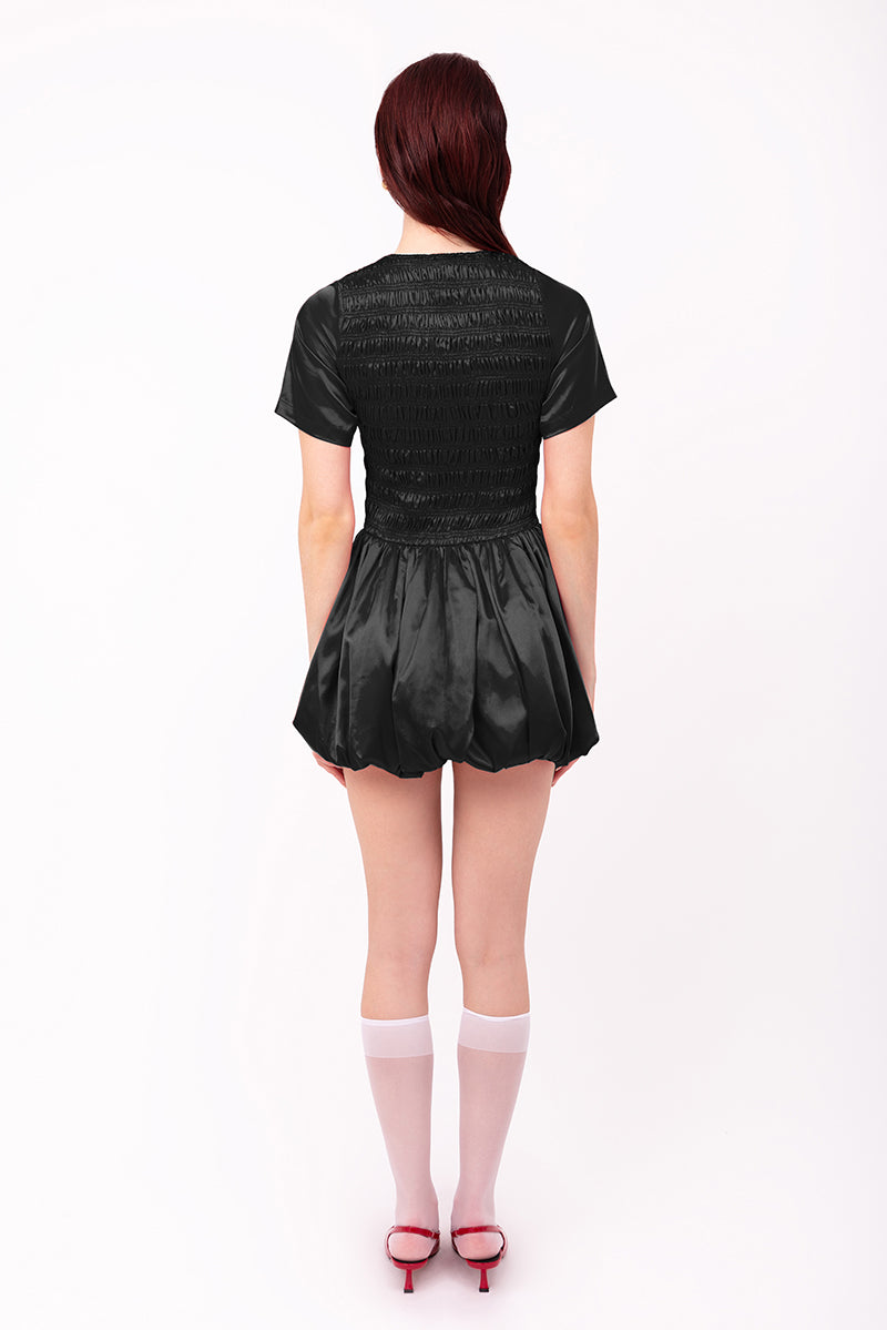 ELEANOR SATIN DRESS IN BLACK - CULT MIA
