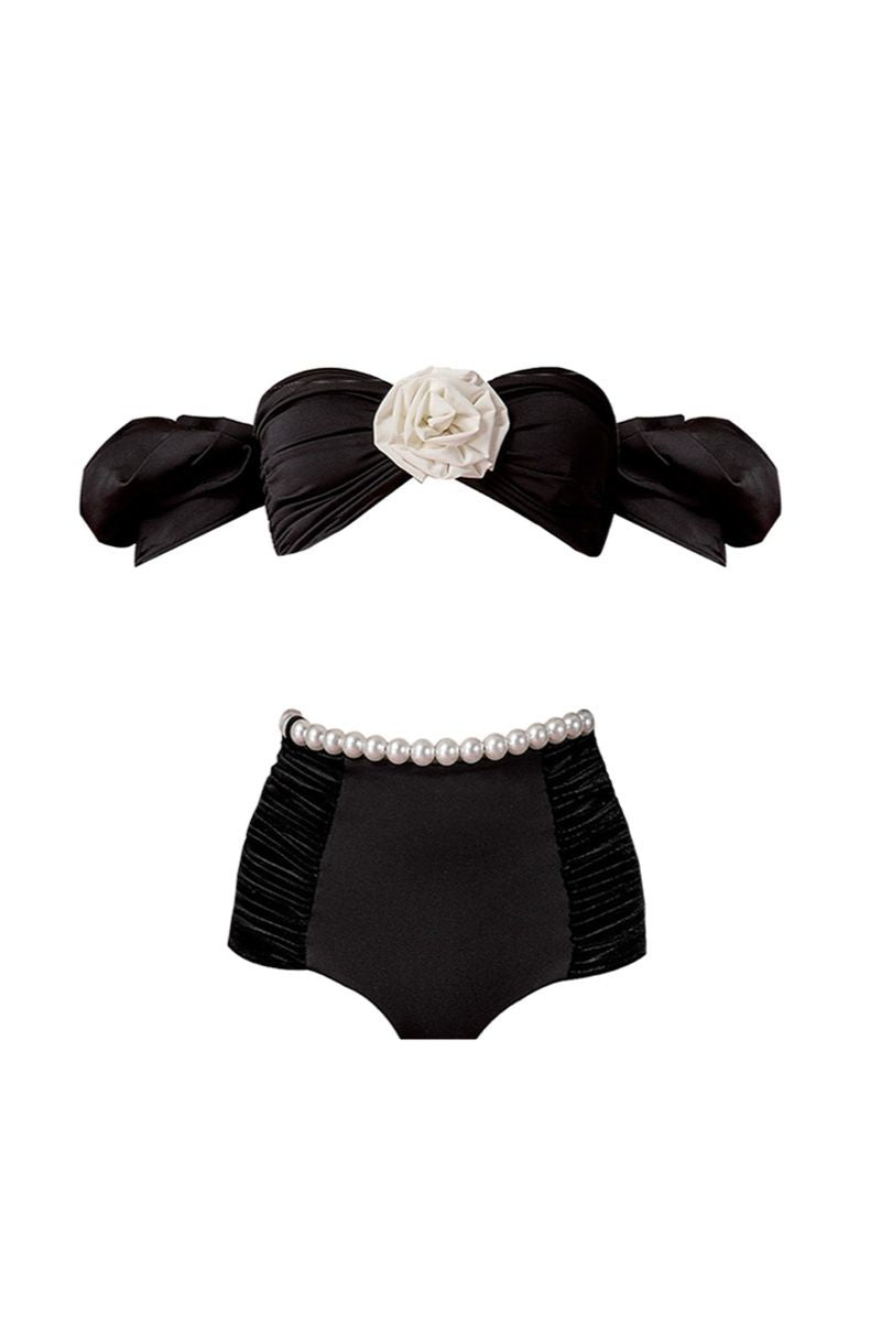Nur Karaata Porto Pearl bikini set featuring a stylish bikini top and bottom with pearl embellishments, ideal for beachwear.