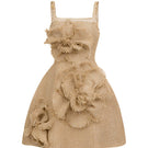 Beige floral tweed mini dress by Happy Clothing, shown in a stylish close-up with textured fabric and floral pattern.