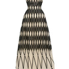 Black and white lattice strapless mesh gown by Happy Clothing, featuring intricate design and elegant fit.