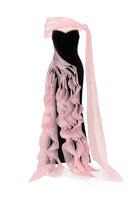 Elegant cascade wave column gown with a high slit by Happy Clothing, featuring flowing fabric and a sophisticated silhouette.