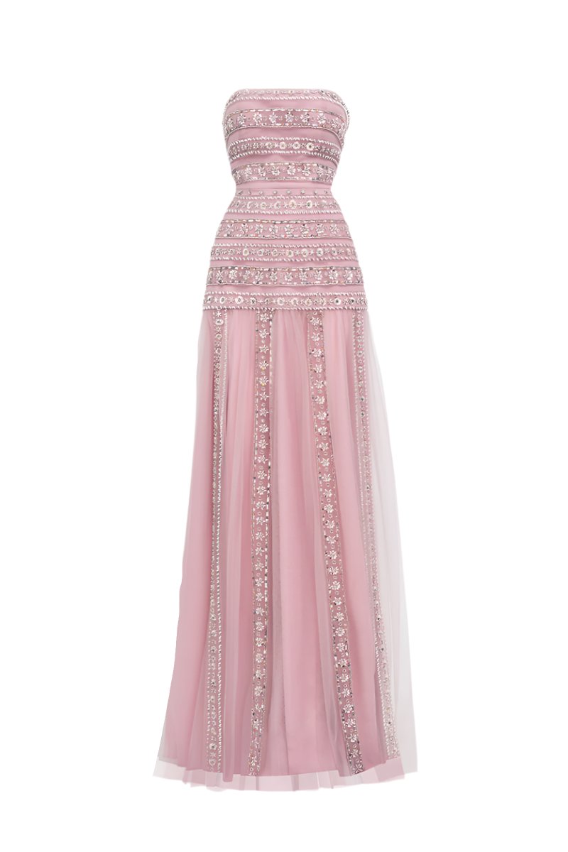EMBELLISHED HOODED MESH MAXI DRESS IN DUSTY PINK - CULT MIA
