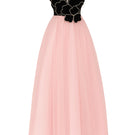 Elegant V-neck petal strapless gown by Happy Clothing, featuring flowing fabric and a fitted waist for formal occasions.