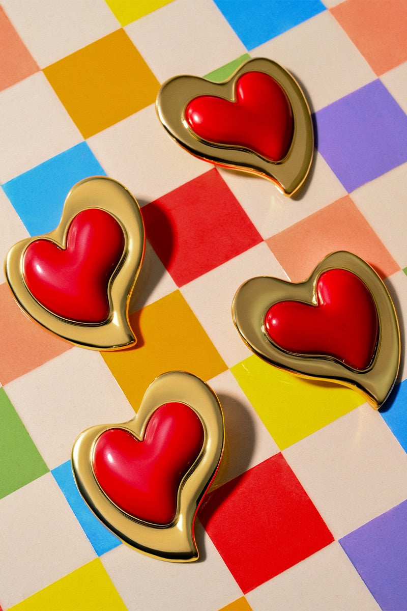 Liya Heartfelt red earrings featuring a heart-shaped design, stylish and vibrant jewelry perfect for everyday or special occasions.