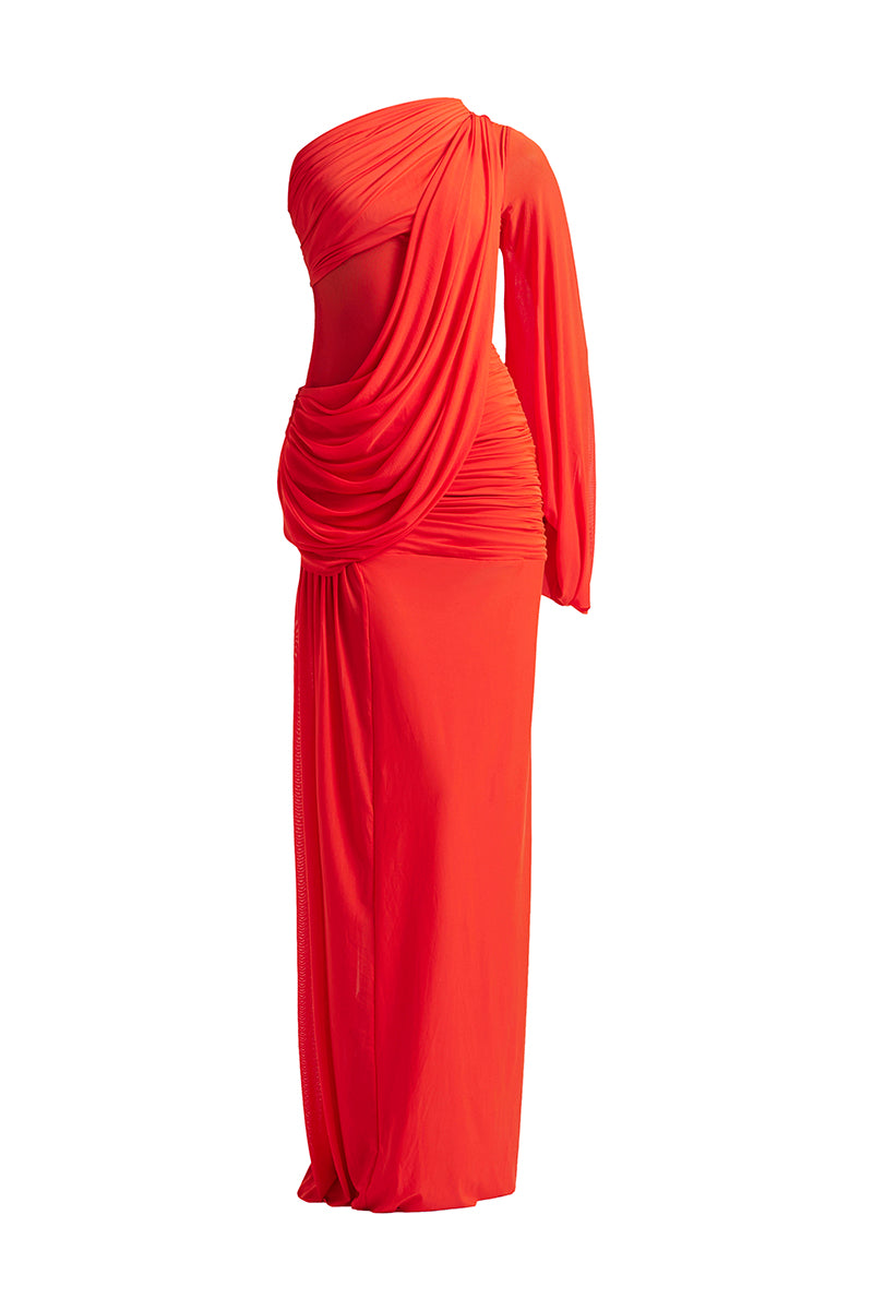 Deme By Gabriella Serenity Hibiscus gown featuring flowing fabric and intricate floral design for elegant evening wear.