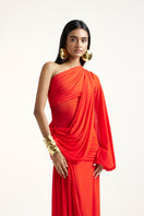 Deme By Gabriella Serenity Hibiscus gown featuring flowing fabric and floral design, perfect for special occasions.