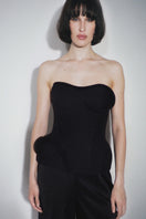 Nué Christelle black corset top, stylish fitted top with lace-up detail, perfect for fashionable evening or casual wear.