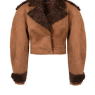 Kris Marán suede jacket with curly details in ginger and brown, stylish outerwear with textured accents and soft suede finish.