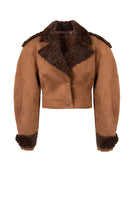 Kris Marán suede jacket with curly details in ginger and brown, stylish outerwear with textured accents and soft suede finish.