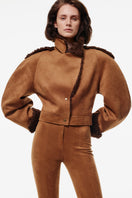 Kris Marán suede jacket with curly details in ginger and brown, stylish casual outerwear for a chic look