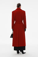 Red wool midi coat by Elenareva, stylish outerwear with a tailored fit, featuring a classic collar and button closure.
