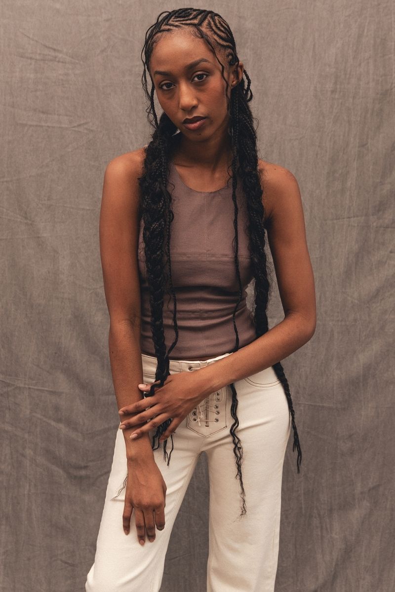SADIE LIGHT BROWN DENIM TANK - CULT MIA