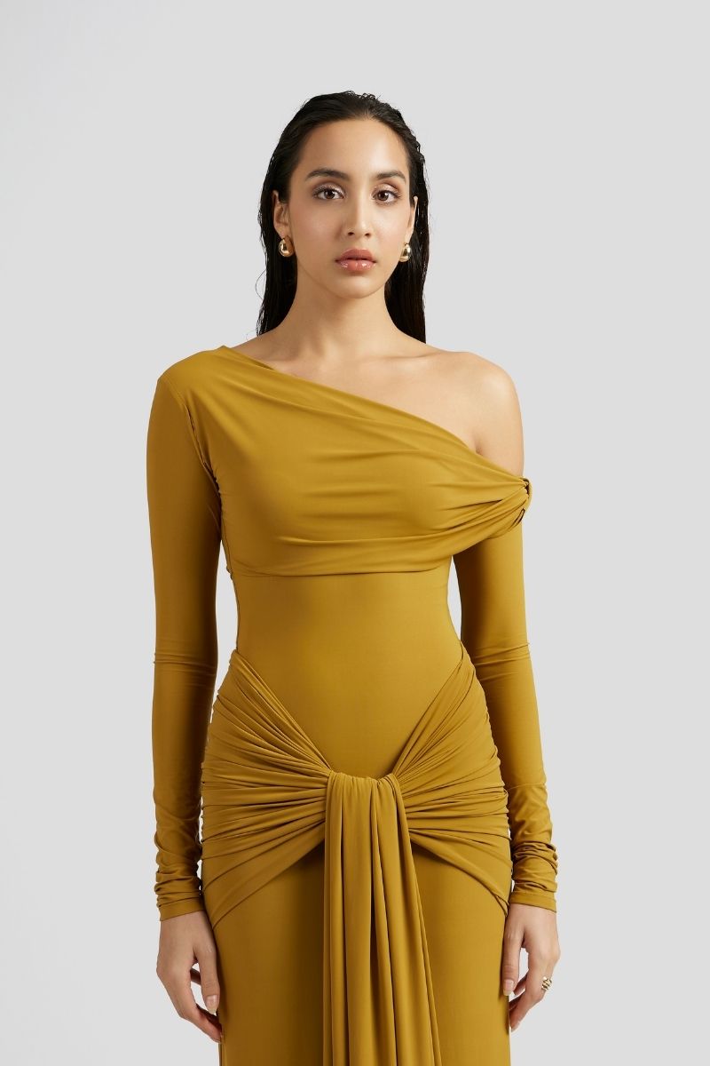 ESTHER MAXI DRESS IN OCHRE YELLOW - CULT MIA