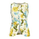 Mestiza New York Annelise vest in verdant blooms, showcasing vibrant floral pattern and fitted sleeveless top style.