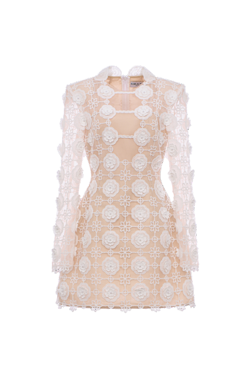 long sleeve white lace mini dress ROSEE de MATIN Viscose Colors:Coral Red 627 SUMMERSALE40+ Printed Designer Mini Dresses slip strips and a