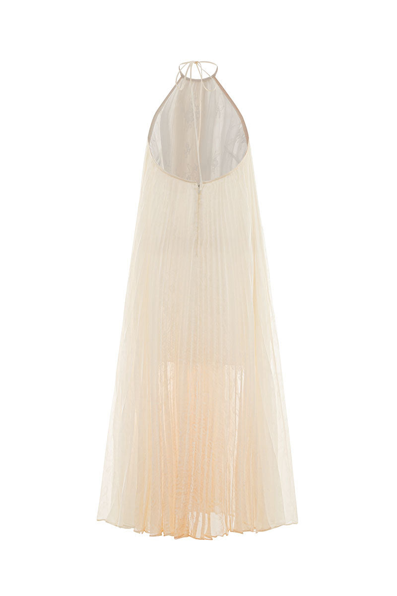 HALTER NECK PLEATED DRESS IN IVORY | CULT MIA | Valenciani HALTER NECK PLEATED DRESS IN IVORY | CULT MIA | Valenciani