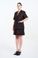 Aidan & Ice NARA brown blazer for women, tailored blazer with a classic fit and stylish design, shown on a hanger.