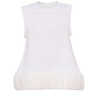 White knitted sweater from Lalo featuring a cozy, textured knit pattern and a classic round neckline.