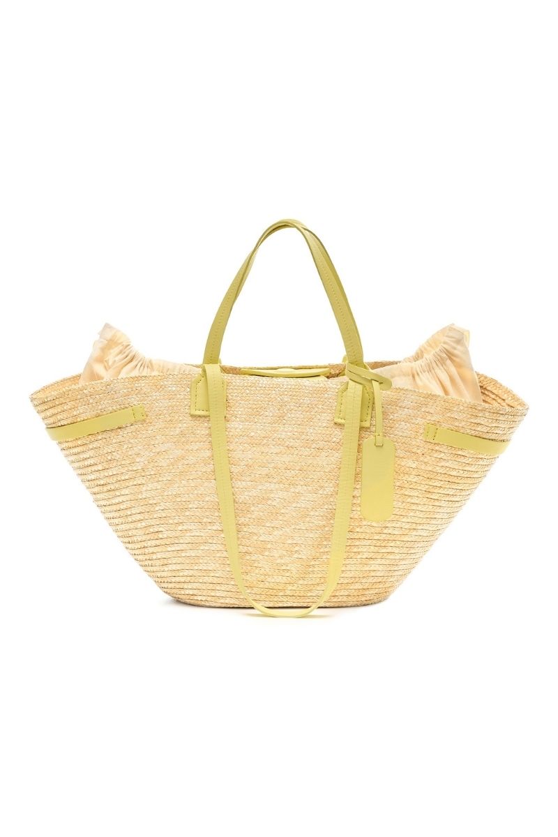 Yellow summer shoulder bag by LE SH KA with a stylish design, perfect for casual and beachwear occasions.