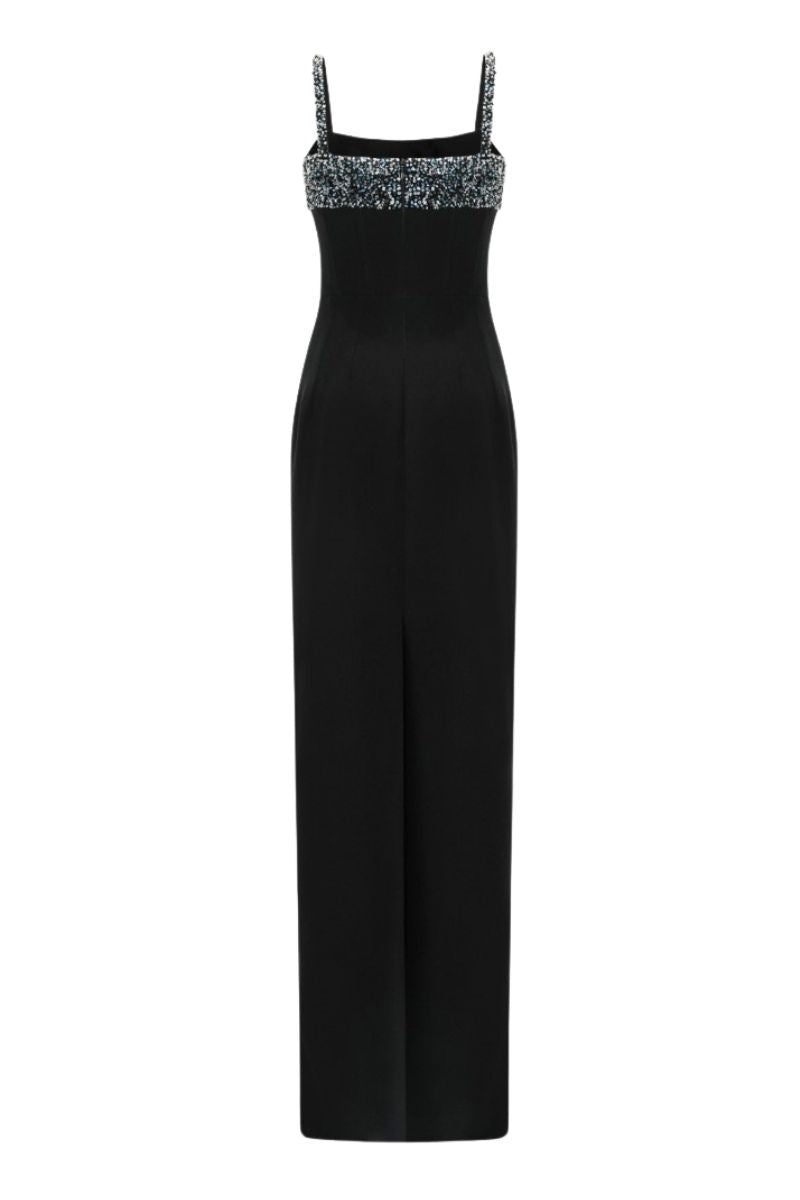 LANCASTER BLACK CRYSTAL DETAILED GOWN - CULT MIA