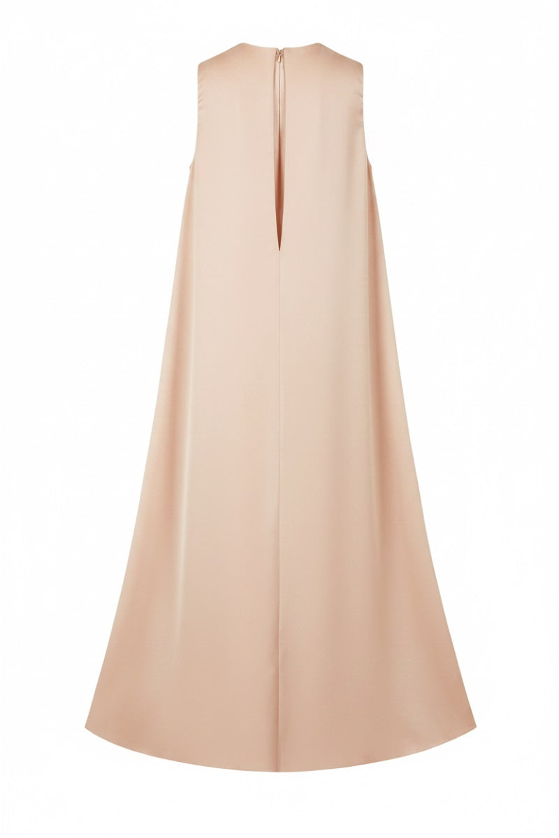 Elegant beige LYSANDRA Royal Taffeta gown by 21Six, featuring a flowing silhouette and intricate detailing.