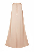 Elegant beige LYSANDRA royal taffeta gown by 21Six displayed on a hanger with intricate fabric details.