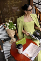 Green GRAINNE TUYTSI co-ord set by 21Six featuring a straight three-piece design with matching top, pants, and jacket.