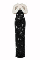 Black Luna Cape Gown by HACCHIC COUTURE featuring flowing fabric and elegant design, perfect for formal occasions.